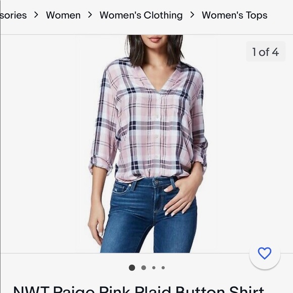 Paige Pink Plaid Button down shirt - Picture 5 of 13